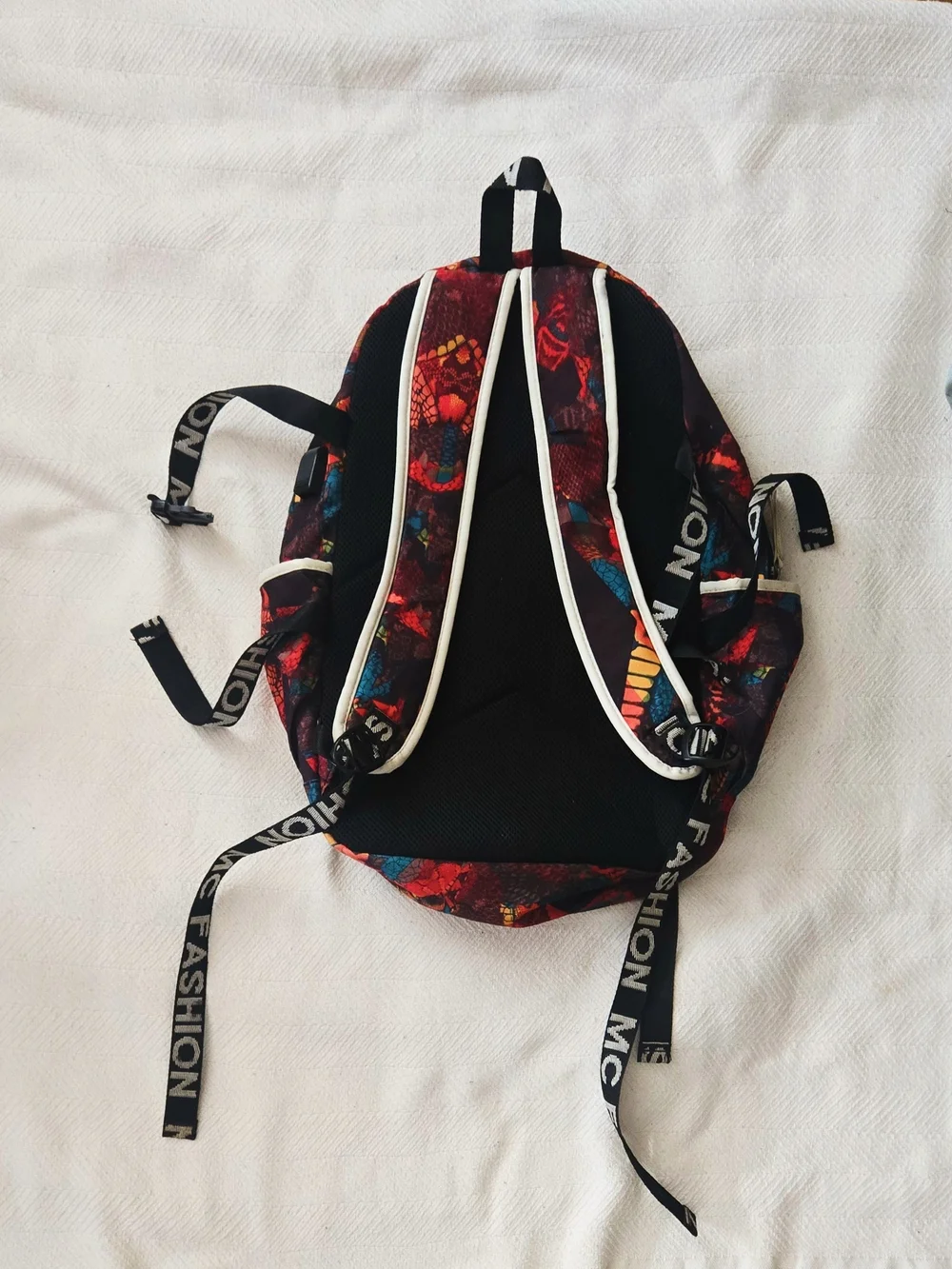 Demon Slayer Print Backpack in Red & Multicolor